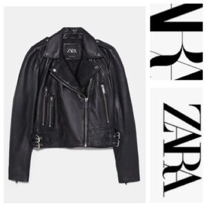 Zara Classic Black Leather Biker Jacket